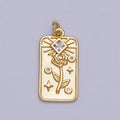 16K Gold plated Rose Flower Clear CZ Rhombus Tag Charm E-428 - DLUXCA