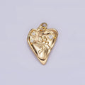 16K Gold plated Rose Flower Triple CZ Hammered Heart Charm | N1008 - DLUXCA
