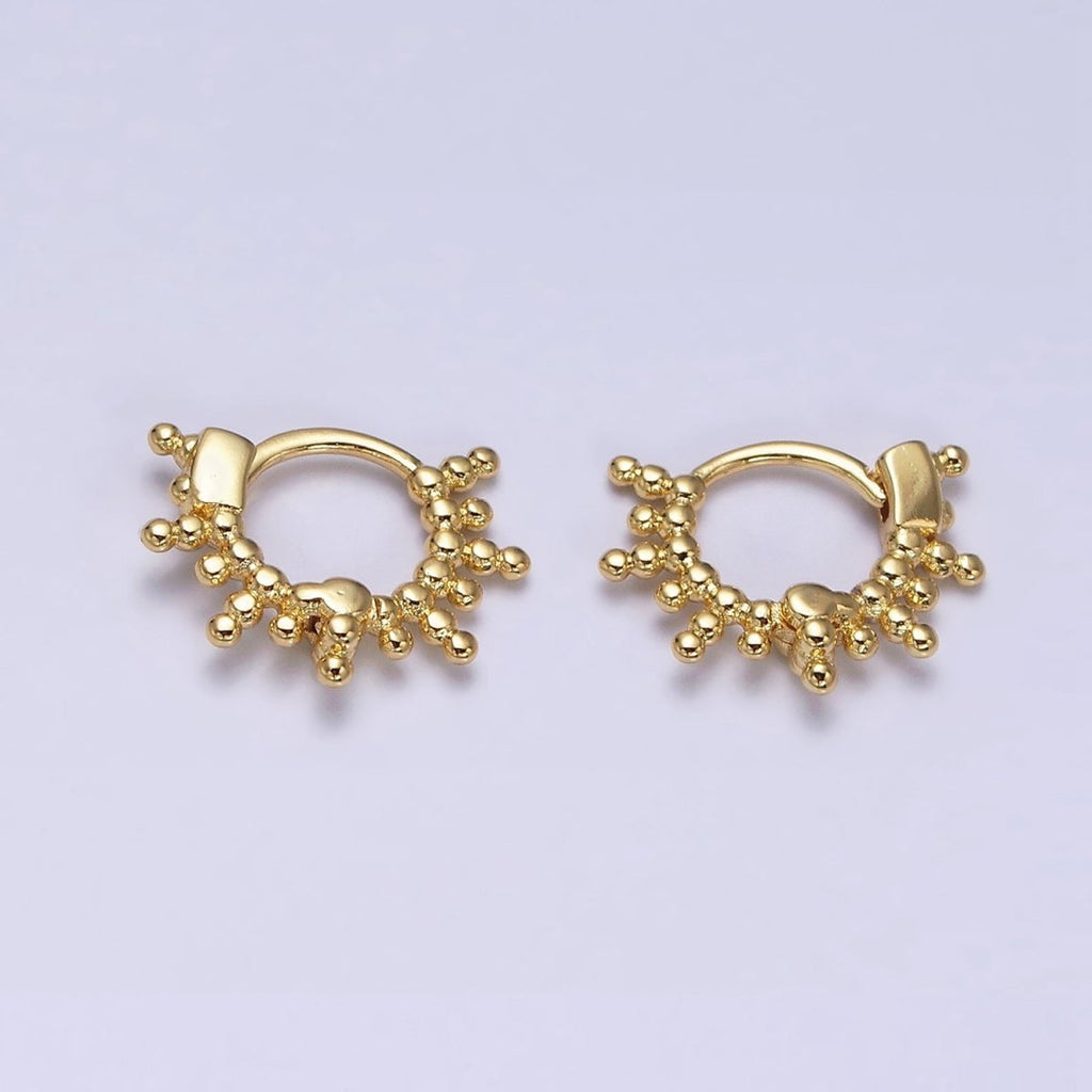 16K Gold plated Round Beaded Ball Lined 12mm Cartilage Huggie Earrings | AD1545 - DLUXCA