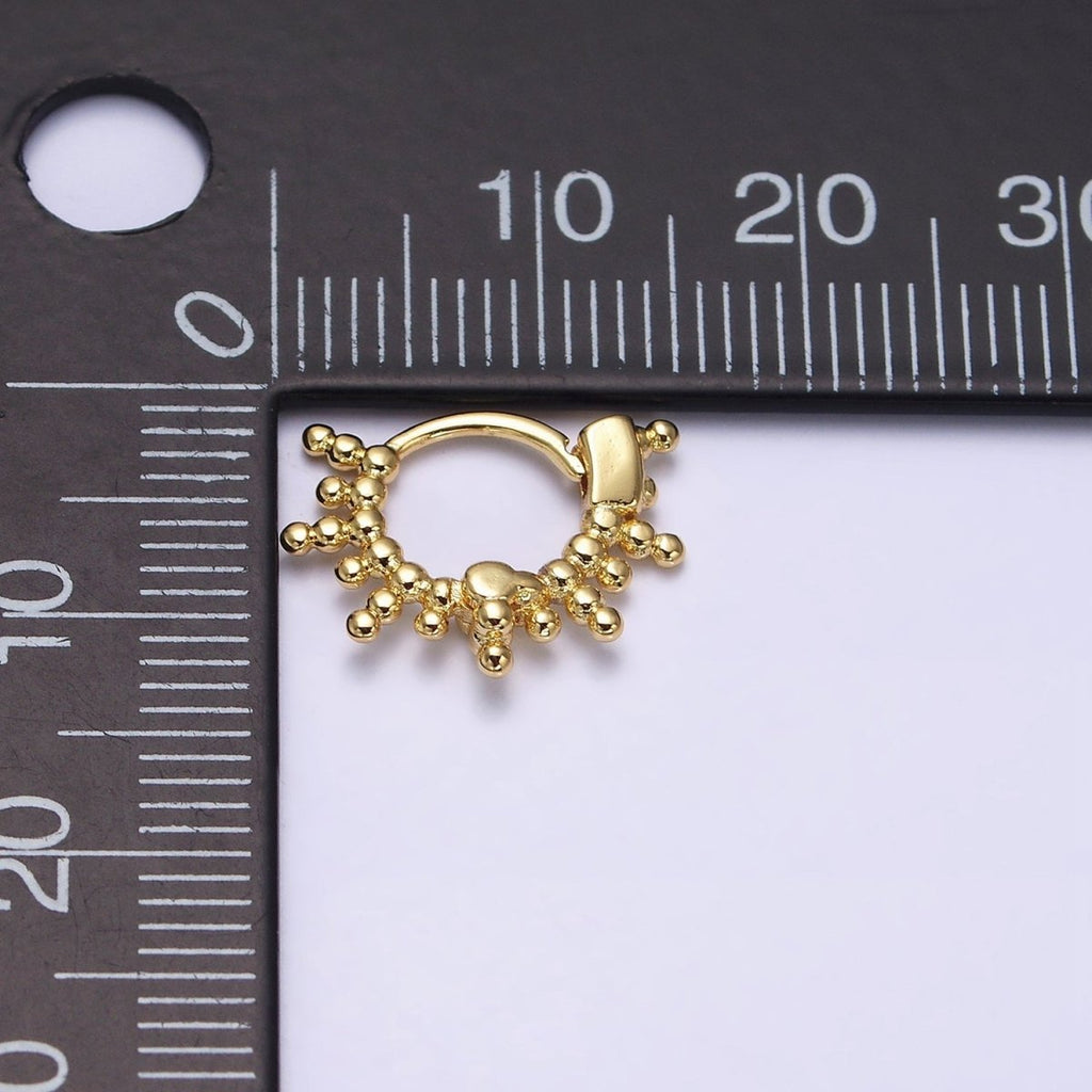 16K Gold plated Round Beaded Ball Lined 12mm Cartilage Huggie Earrings | AD1545 - DLUXCA