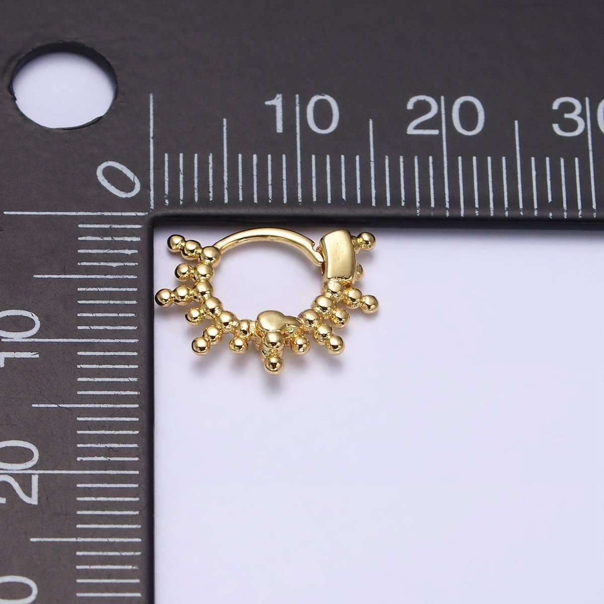 16K Gold plated Round Beaded Ball Lined 12mm Cartilage Huggie Earrings | AD1545 - DLUXCA