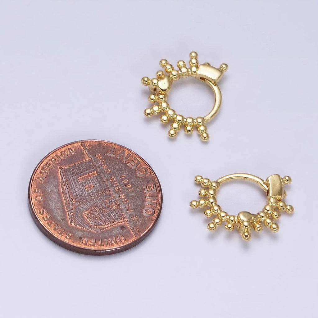 16K Gold plated Round Beaded Ball Lined 12mm Cartilage Huggie Earrings | AD1545 - DLUXCA