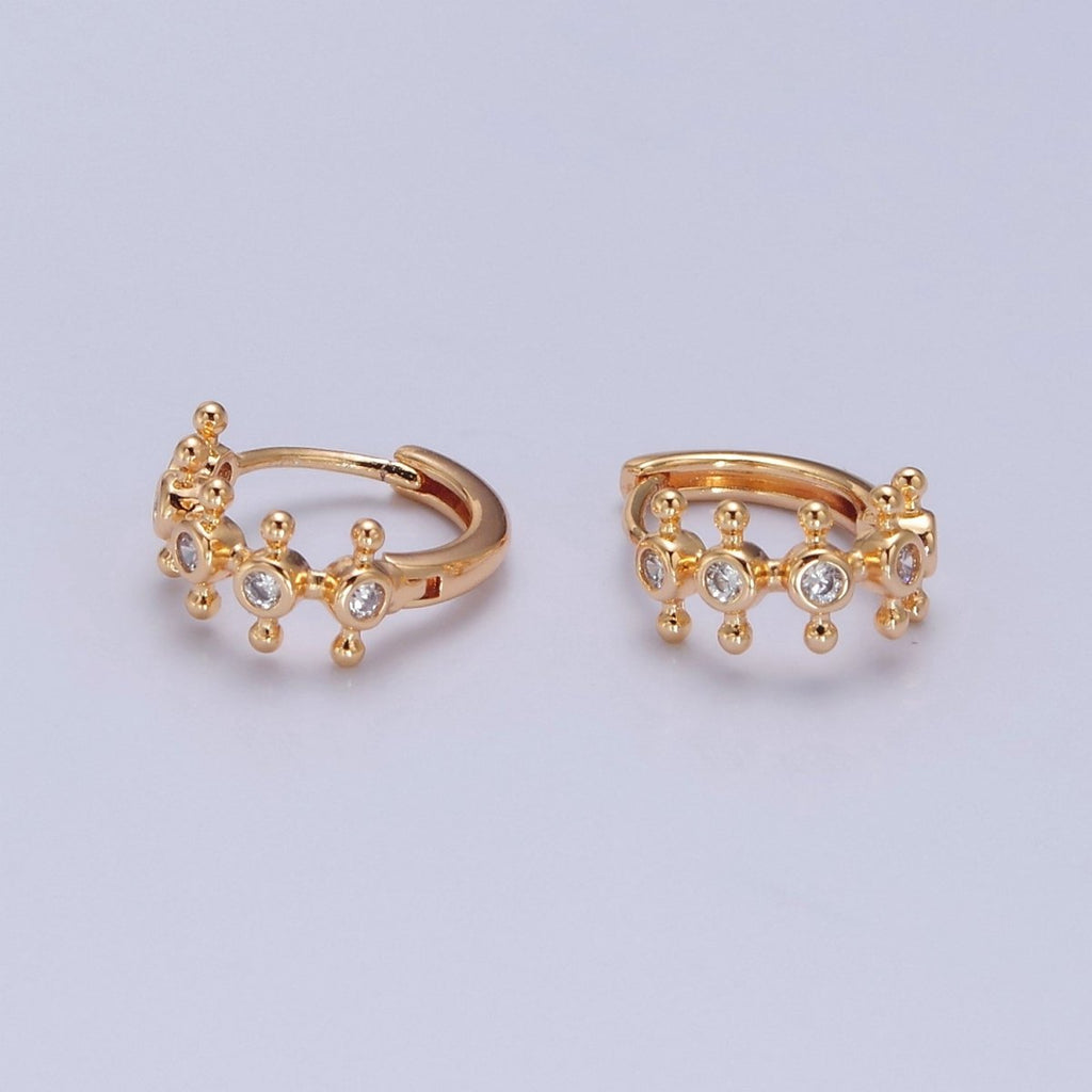 16K Gold plated Round Bezel Cut Huggie Earring T-438 - DLUXCA