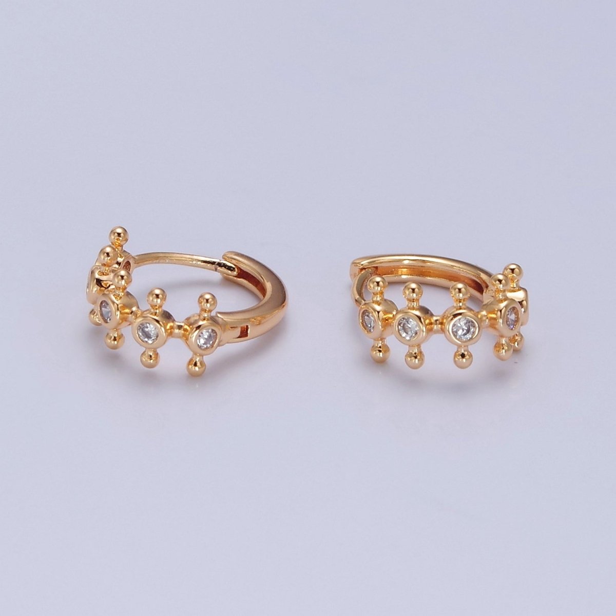16K Gold plated Round Bezel Cut Huggie Earring T-438 - DLUXCA
