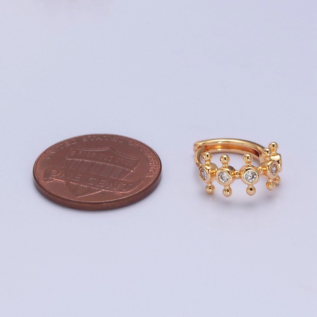 16K Gold plated Round Bezel Cut Huggie Earring T-438 - DLUXCA