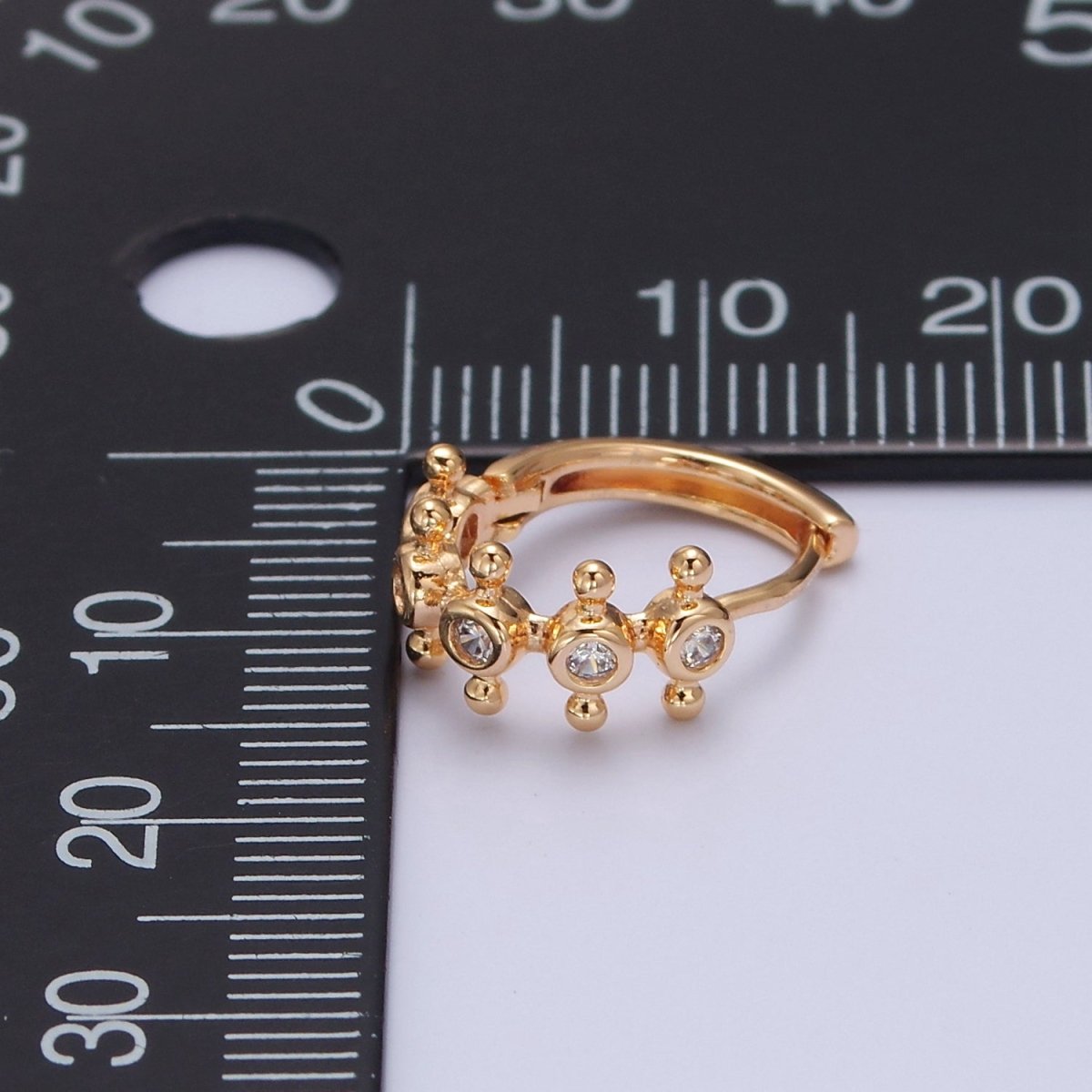 16K Gold plated Round Bezel Cut Huggie Earring T-438 - DLUXCA