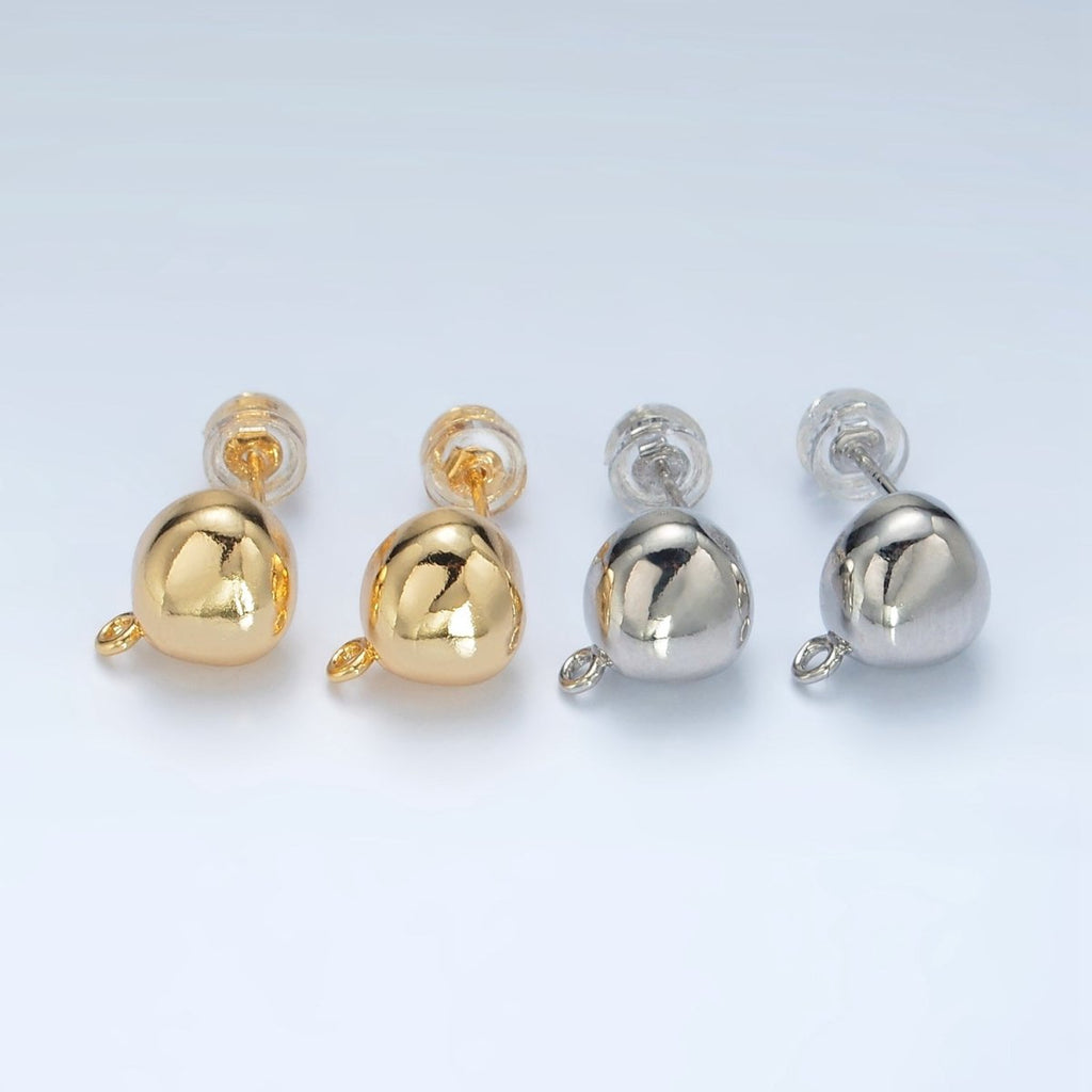 16K Gold plated Round Dome Drop Stud Earrings Findings in Gold & Silver | Z850 Z851 - DLUXCA