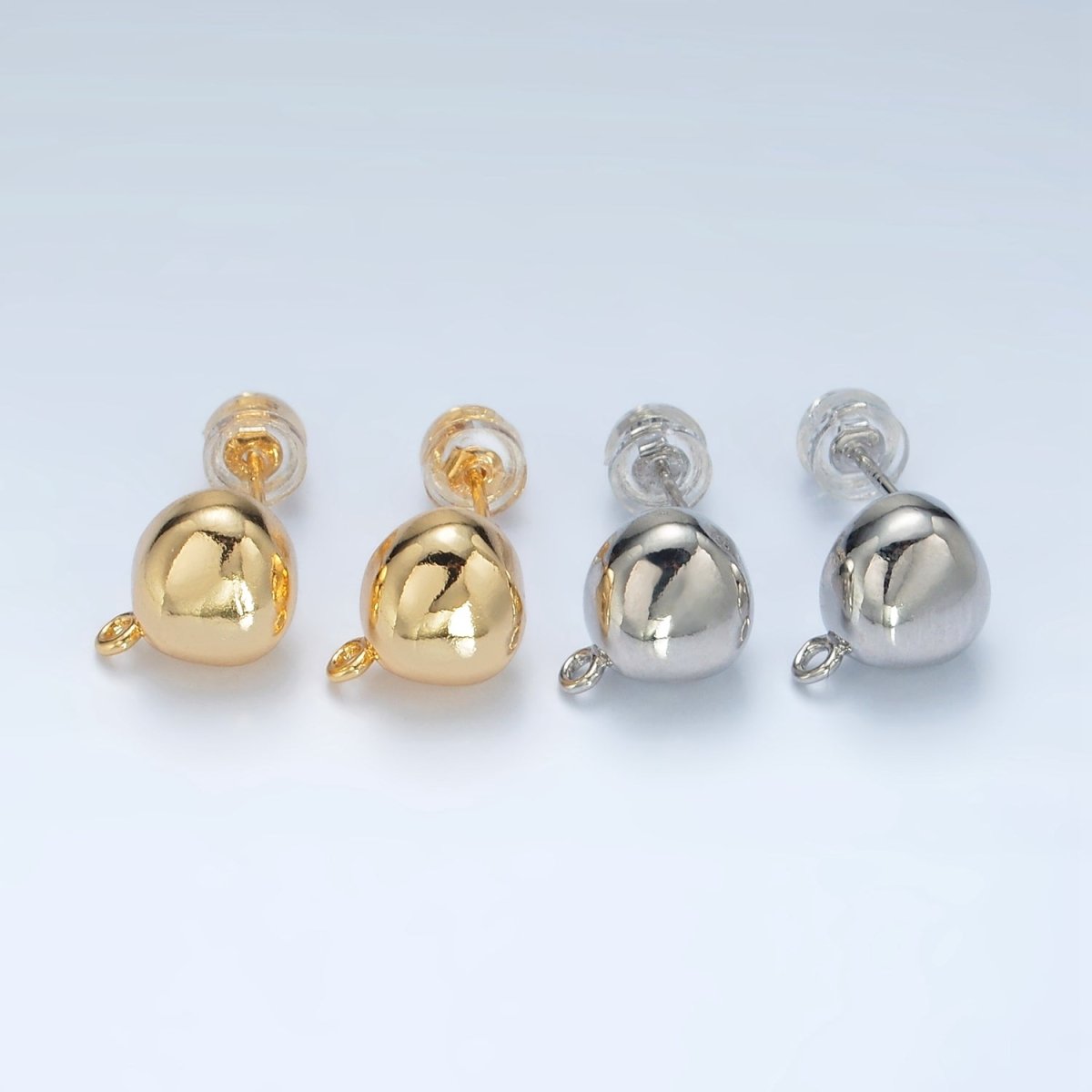 16K Gold plated Round Dome Drop Stud Earrings Findings in Gold & Silver | Z850 Z851 - DLUXCA