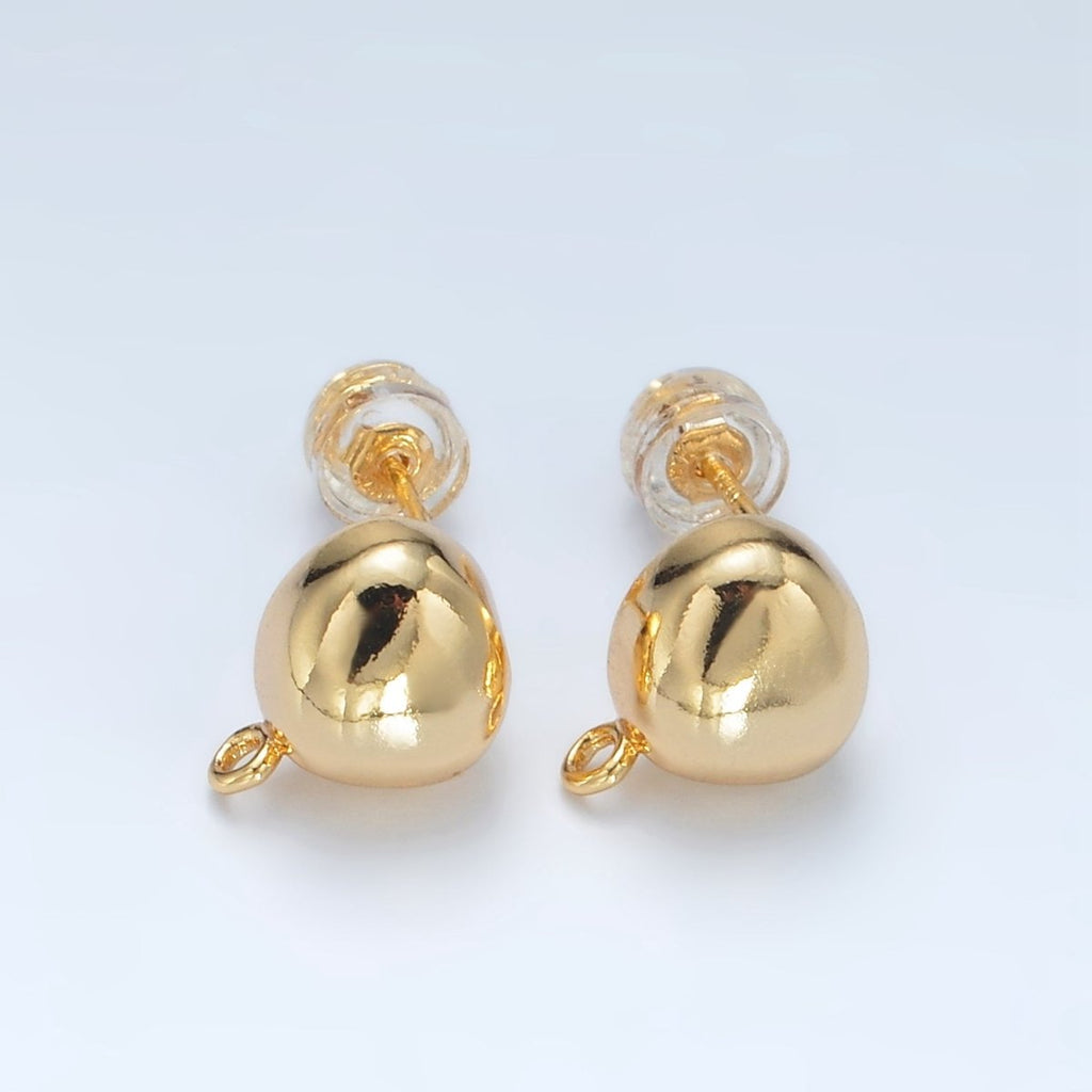 16K Gold plated Round Dome Drop Stud Earrings Findings in Gold & Silver | Z850 Z851 - DLUXCA