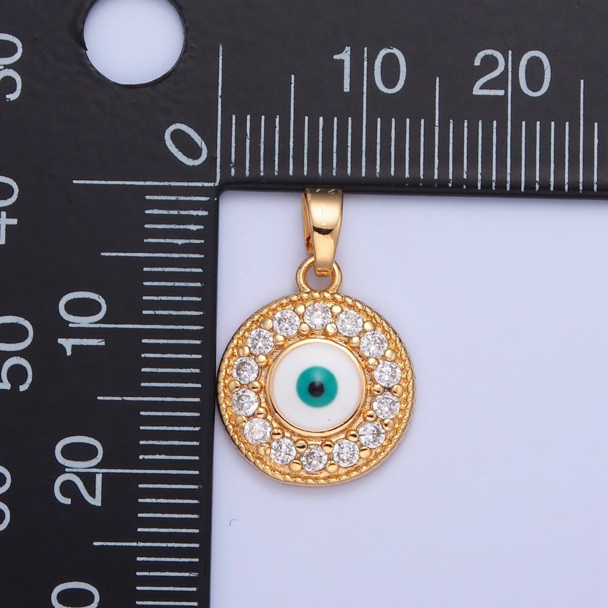 16K Gold plated Round Evil Eye Medallion, Micro Pave CZ Protection Eye of Ra Charm For Jewelry Making H-377 - DLUXCA