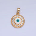 16K Gold plated Round Evil Eye Medallion, Micro Pave CZ Protection Eye of Ra Charm For Jewelry Making H-377 - DLUXCA