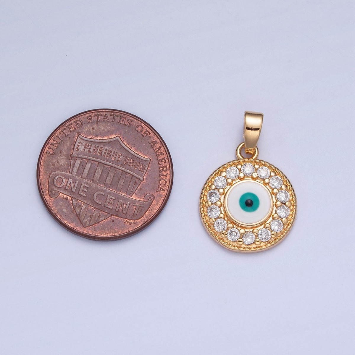 16K Gold plated Round Evil Eye Medallion, Micro Pave CZ Protection Eye of Ra Charm For Jewelry Making H-377 - DLUXCA