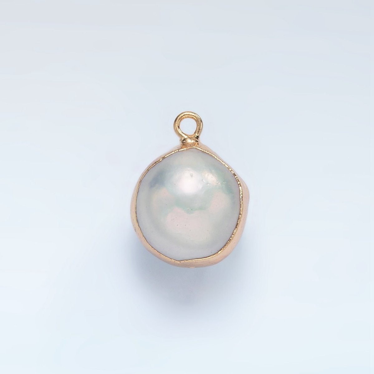 16K Gold plated Round Freshwater Pearl Foil Bezel Charm | P1757 - DLUXCA