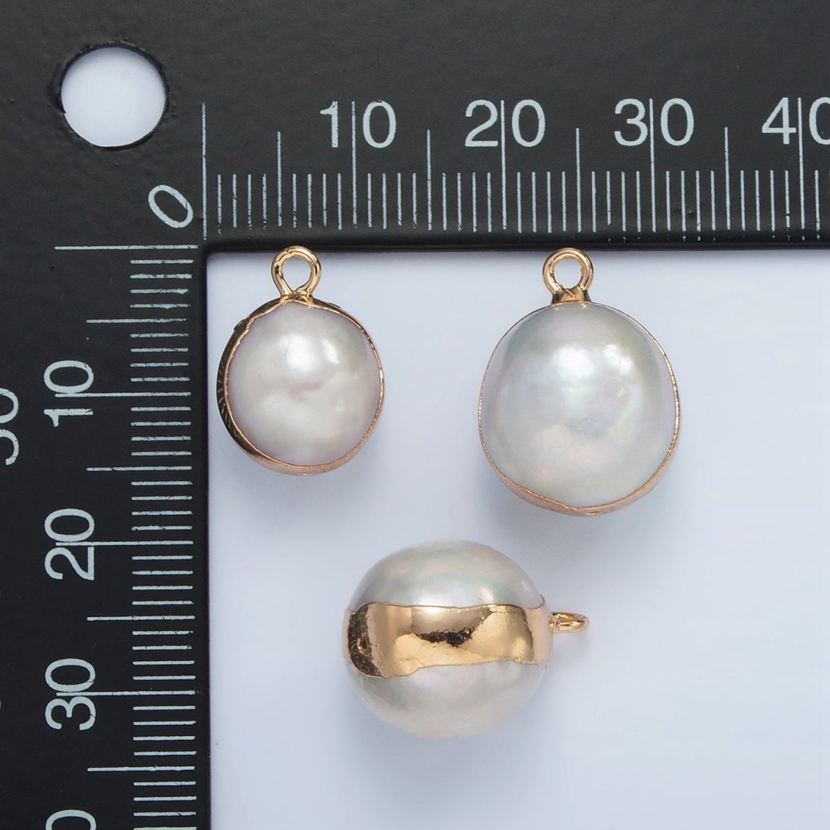 16K Gold plated Round Freshwater Pearl Foil Bezel Charm | P1757 - DLUXCA