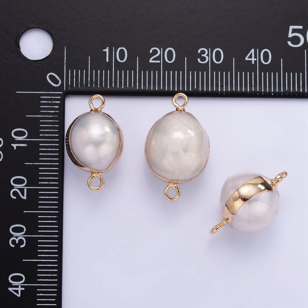 16K Gold plated Round Freshwater Pearl Foil Bezel Connector | P1857 - DLUXCA