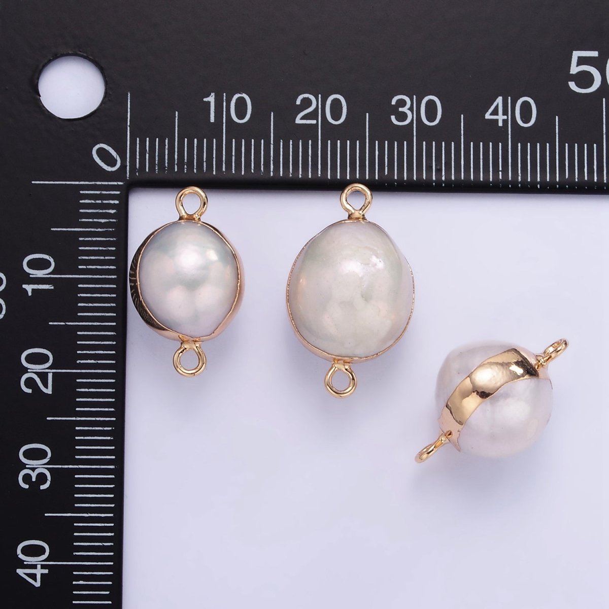 16K Gold plated Round Freshwater Pearl Foil Bezel Connector | P1857 - DLUXCA