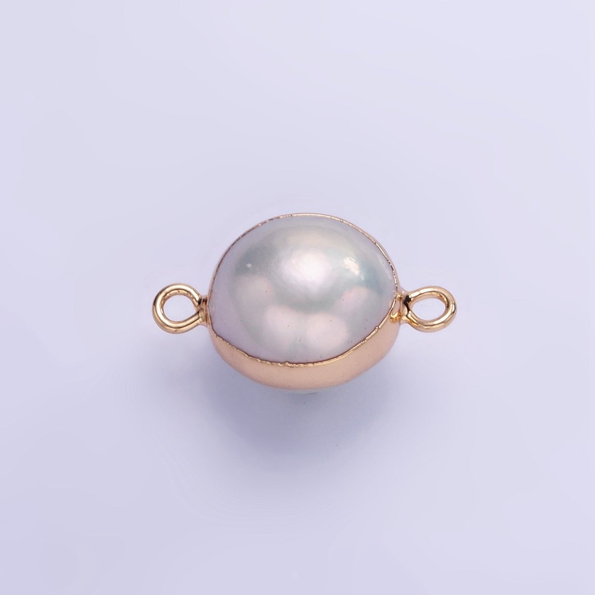 16K Gold plated Round Freshwater Pearl Foil Bezel Connector | P1857 - DLUXCA