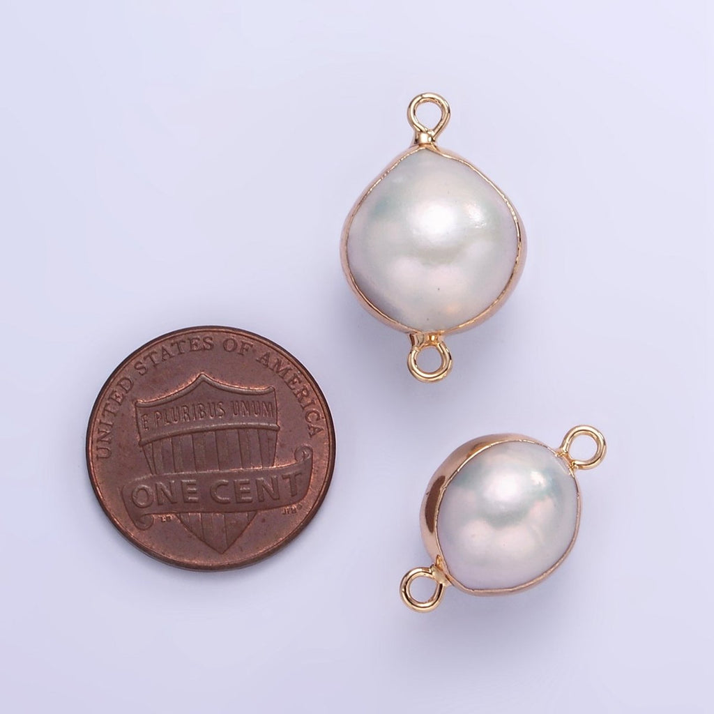 16K Gold plated Round Freshwater Pearl Foil Bezel Connector | P1857 - DLUXCA