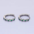 16K Gold plated Round Green CZ Lined 12.5mm Huggie Earrings in Gold & Silver | AB1445 AB1446 - DLUXCA