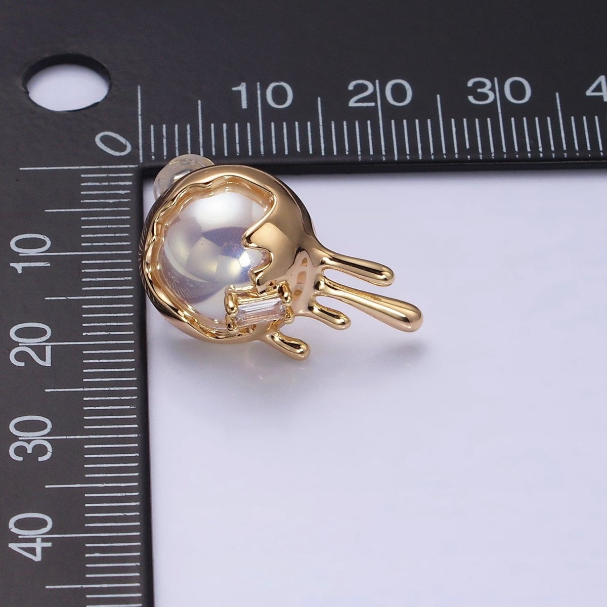 16K Gold plated Round Iridescent Pearl Molten Drip Stud Earrings in Gold & Silver | AD980 AD981