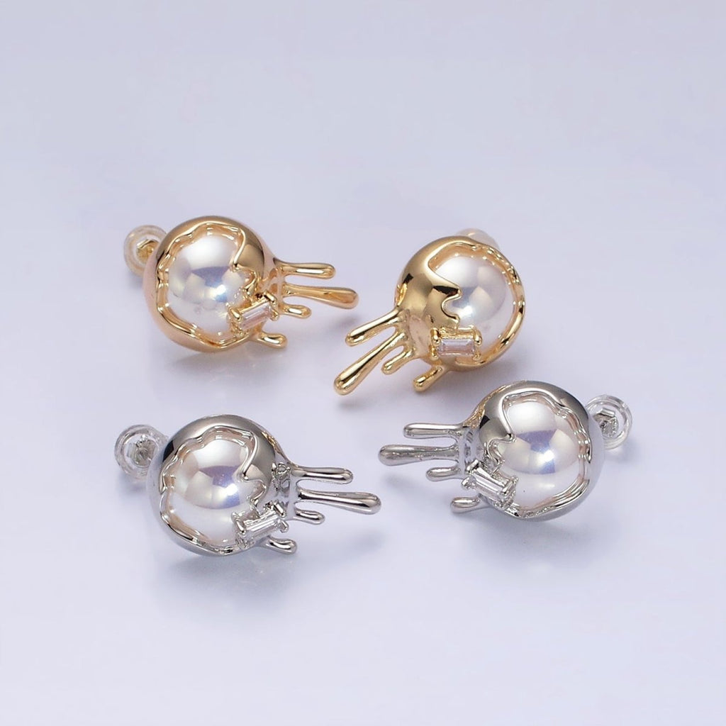16K Gold plated Round Iridescent Pearl Molten Drip Stud Earrings in Gold & Silver | AD980 AD981