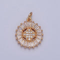 16K Gold plated Round Quatrefoil Baguette Micro Paved Cubic Zirconia Charm For DIY Jewelry Making | X-236 - DLUXCA
