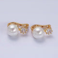 16K Gold plated Round White, Black Pearl Clear CZ English Lock Earrings in Gold & Silver | AD1271 AD1272