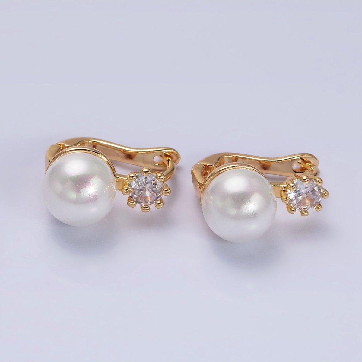 16K Gold plated Round White, Black Pearl Clear CZ English Lock Earrings in Gold & Silver | AD1271 AD1272