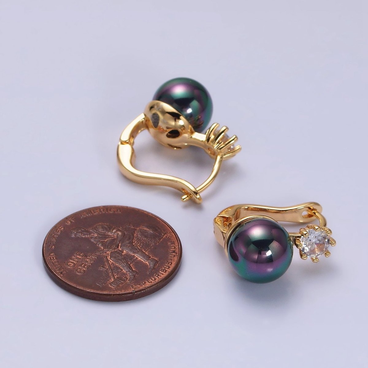 16K Gold plated Round White, Black Pearl Clear CZ English Lock Earrings in Gold & Silver | AD1271 AD1272