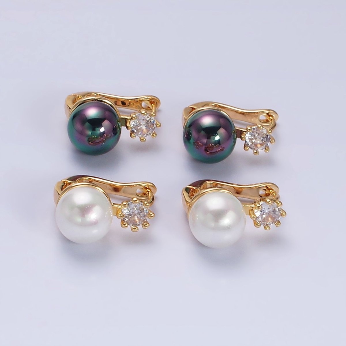 16K Gold plated Round White, Black Pearl Clear CZ English Lock Earrings in Gold & Silver | AD1271 AD1272