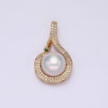 16K Gold plated Round White Pearl Curved Micro Paved CZ Pendant in Gold & Silver | AA775 AA776