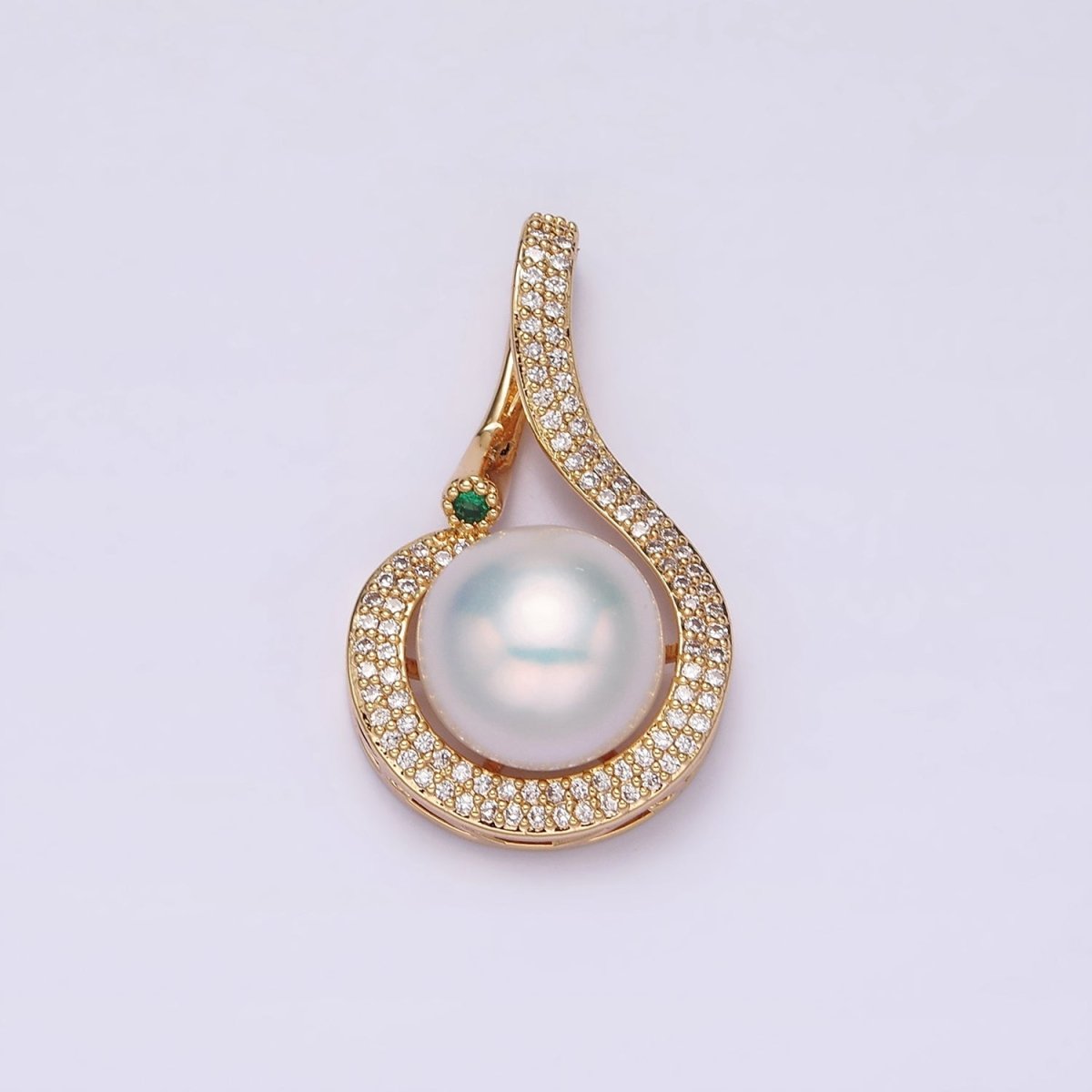 16K Gold plated Round White Pearl Curved Micro Paved CZ Pendant in Gold & Silver | AA775 AA776