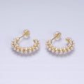 16K Gold plated Round White Pearl Dotted C-Shaped Hoop Earrings in Gold & Silver | AE595 AE596