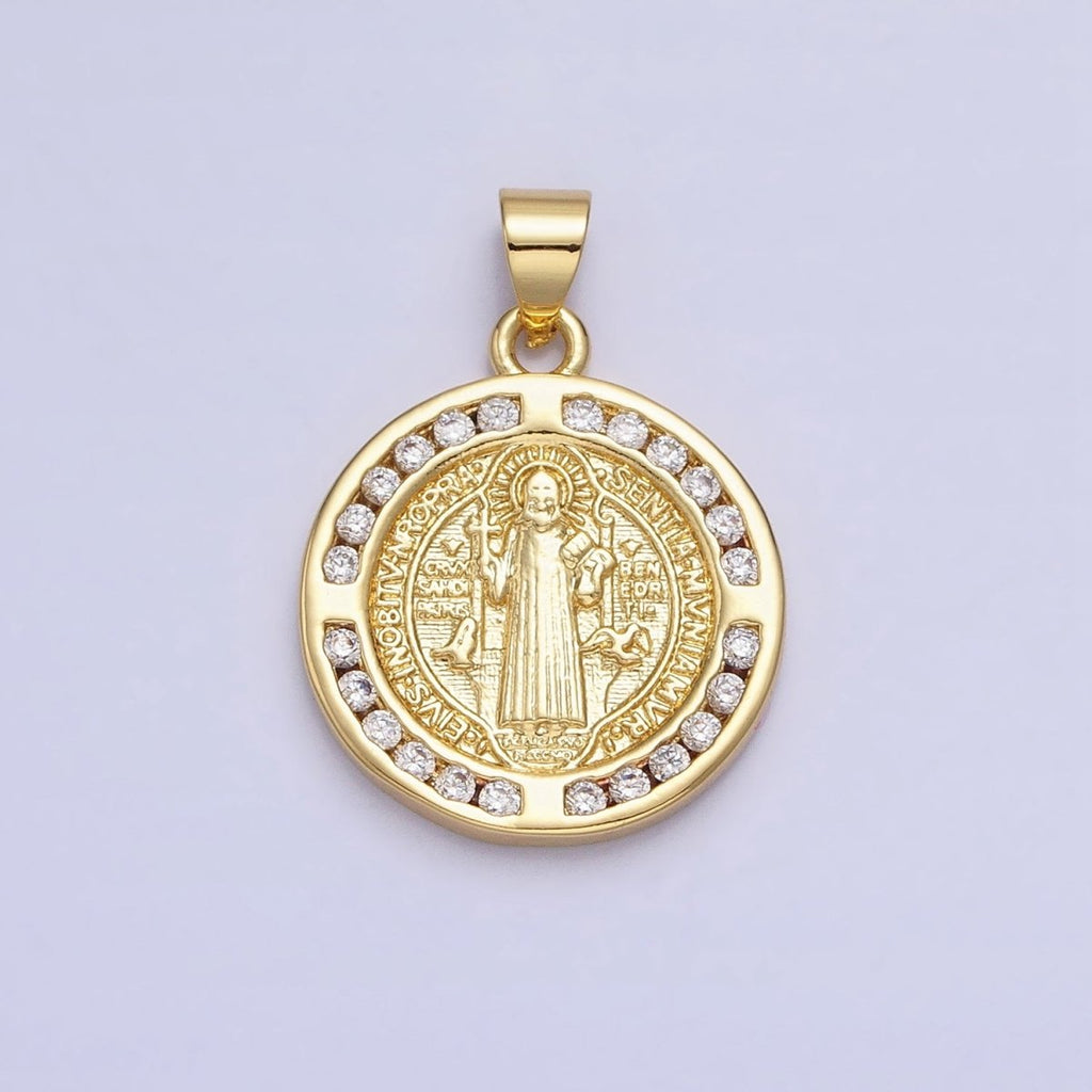 16K Gold plated Saint Benedict SMQLIVB PAX VRSNSMV Double Sided Religious Pendant | AA229 - DLUXCA