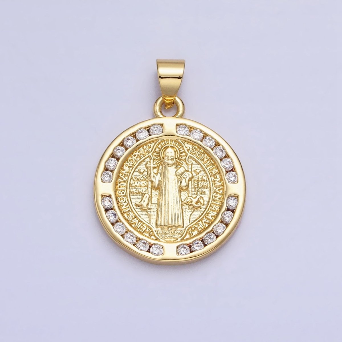 16K Gold plated Saint Benedict SMQLIVB PAX VRSNSMV Double Sided Religious Pendant | AA229 - DLUXCA
