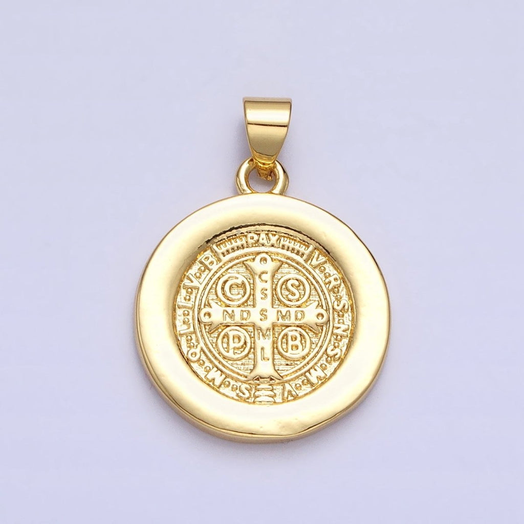 16K Gold plated Saint Benedict SMQLIVB PAX VRSNSMV Double Sided Religious Pendant | AA229 - DLUXCA