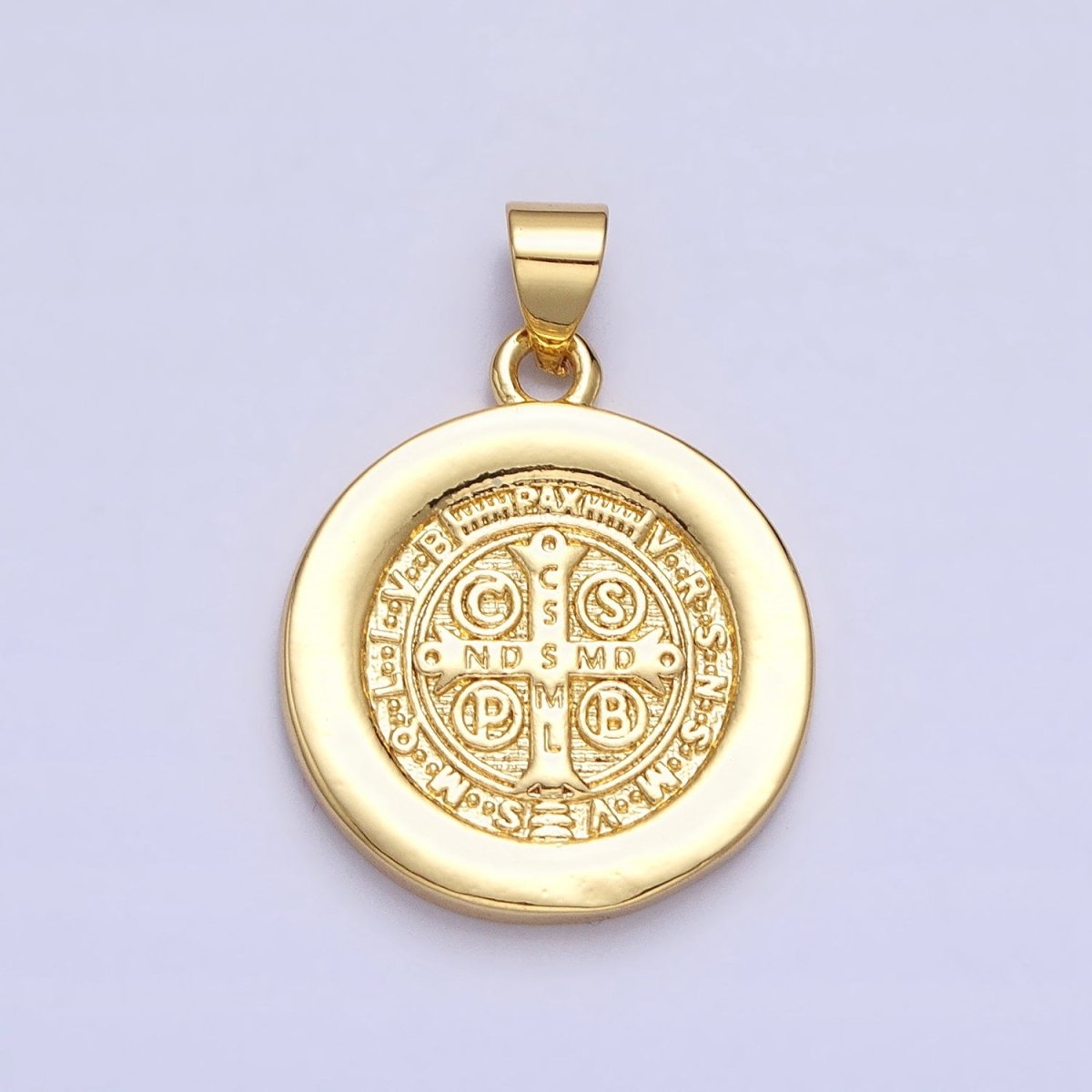 16K Gold plated Saint Benedict SMQLIVB PAX VRSNSMV Double Sided Religious Pendant | AA229 - DLUXCA