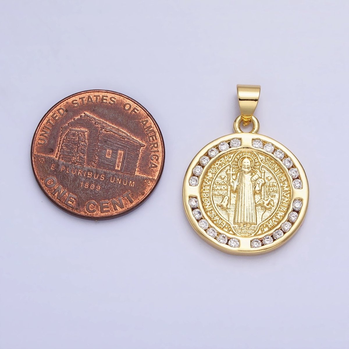 16K Gold plated Saint Benedict SMQLIVB PAX VRSNSMV Double Sided Religious Pendant | AA229 - DLUXCA