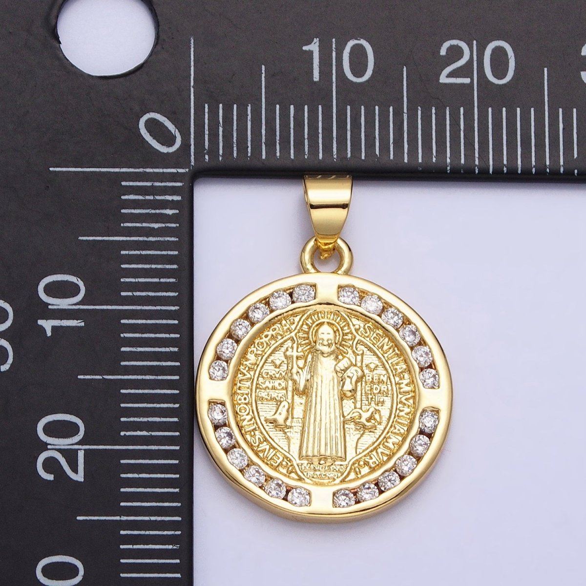 16K Gold plated Saint Benedict SMQLIVB PAX VRSNSMV Double Sided Religious Pendant | AA229 - DLUXCA