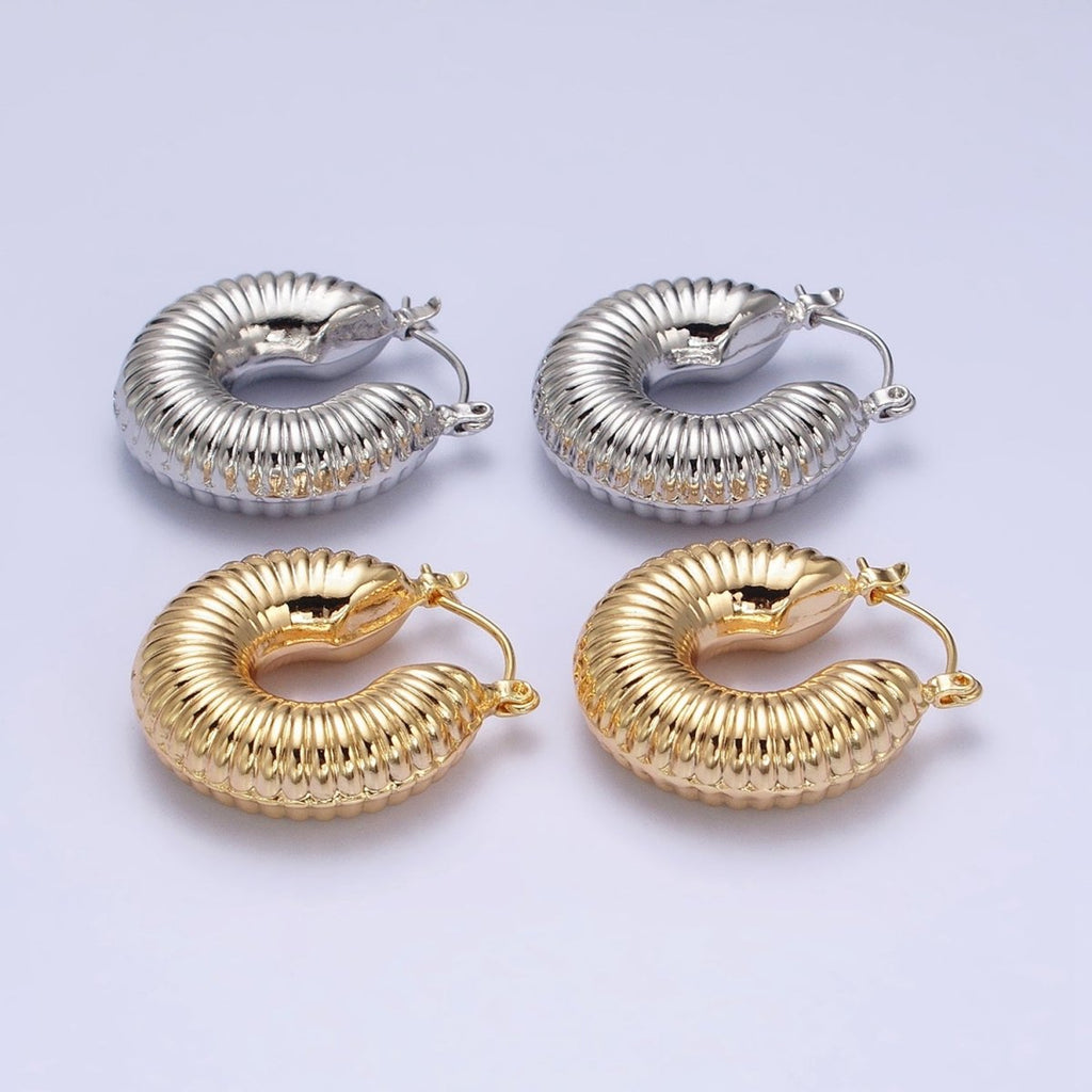 16K Gold plated Scalloped Chubby Latch Earrings in Gold & Silver | AD883 AD884