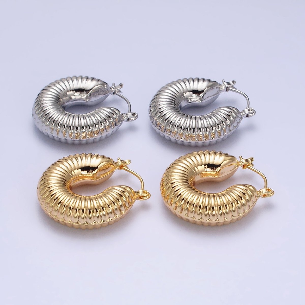 16K Gold plated Scalloped Chubby Latch Earrings in Gold & Silver | AD883 AD884