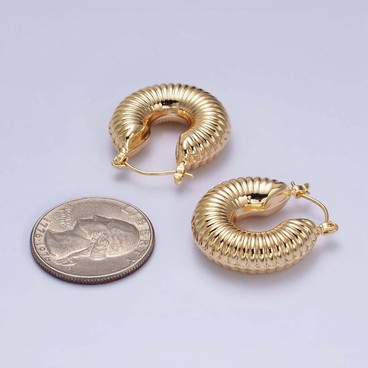 16K Gold plated Scalloped Chubby Latch Earrings in Gold & Silver | AD883 AD884