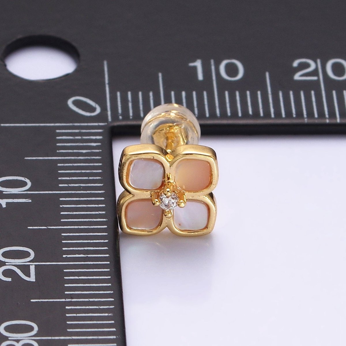 16K Gold plated Shell Pearl Flower Quatrefoil Stud Earring in Gold & Silver | AD1554 AD1555 - DLUXCA