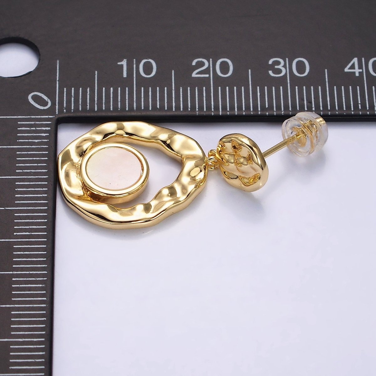 16K Gold plated Shell Pearl Open Round Double Hammered Drop Stud Earrings in Gold & Silver | Y-811 Y-812 - DLUXCA