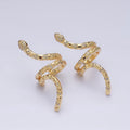 16K Gold plated Snake Serpent Scale Textured Micro Paved CZ Long Ear Cuff Earrings in Gold & Silver | AI-011 AI-012
