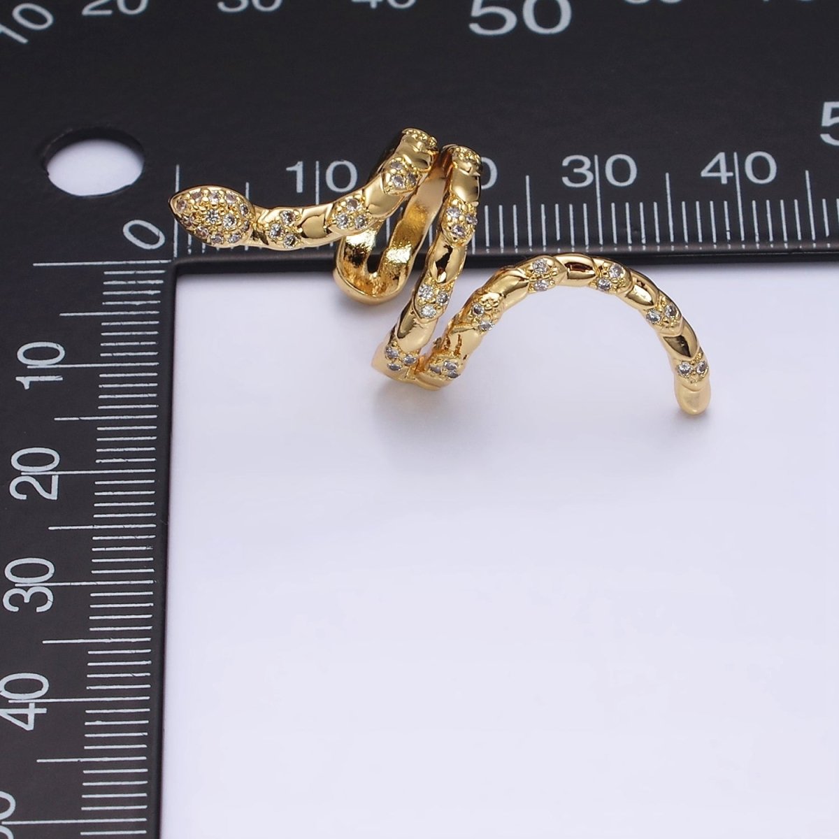 16K Gold plated Snake Serpent Scale Textured Micro Paved CZ Long Ear Cuff Earrings in Gold & Silver | AI-011 AI-012