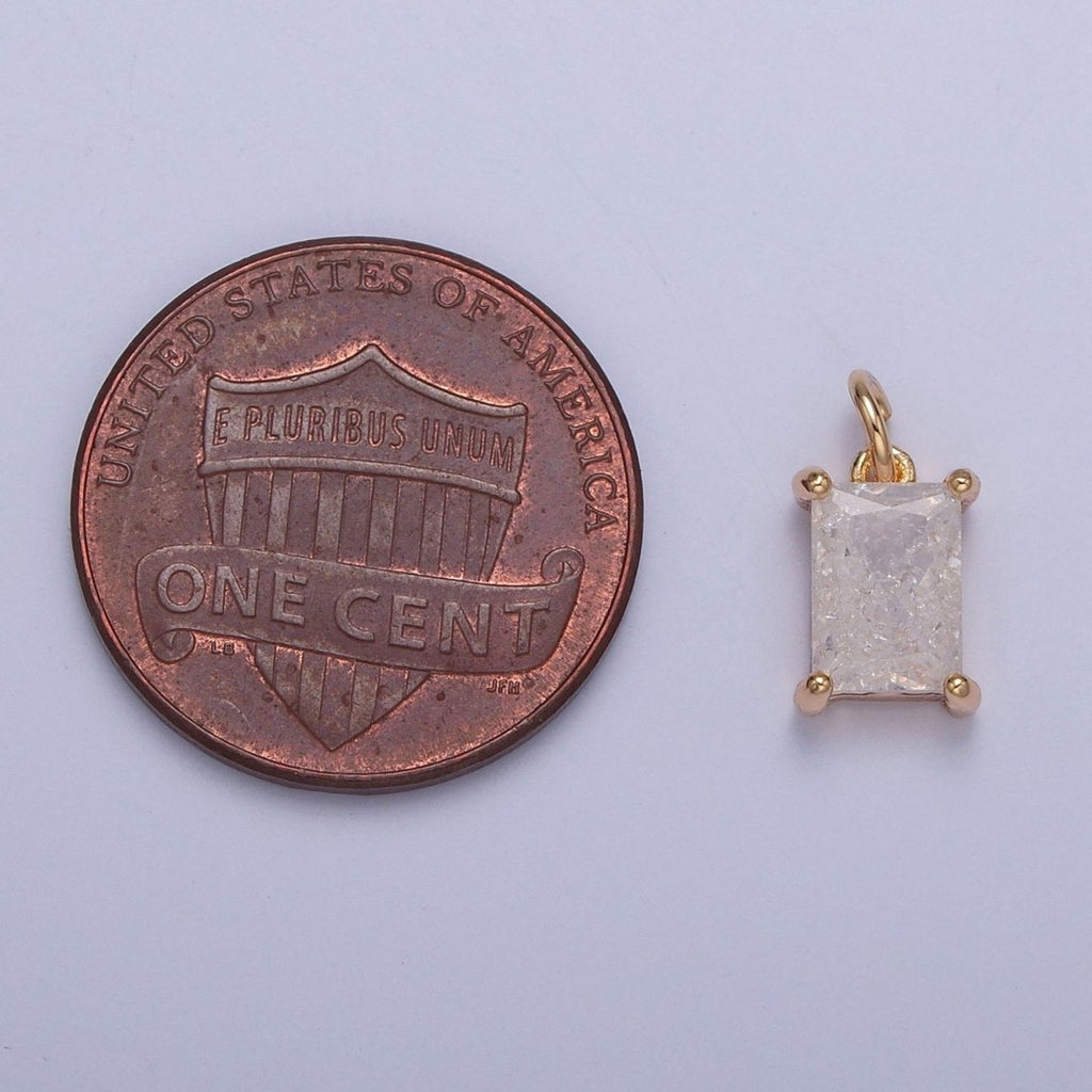 16K Gold plated Sparkly Pastel Emerald Cut Cubic Zirconia Charm Jewelry Making Component Rectangle Square Add on Charm | X-268-X-272 - DLUXCA
