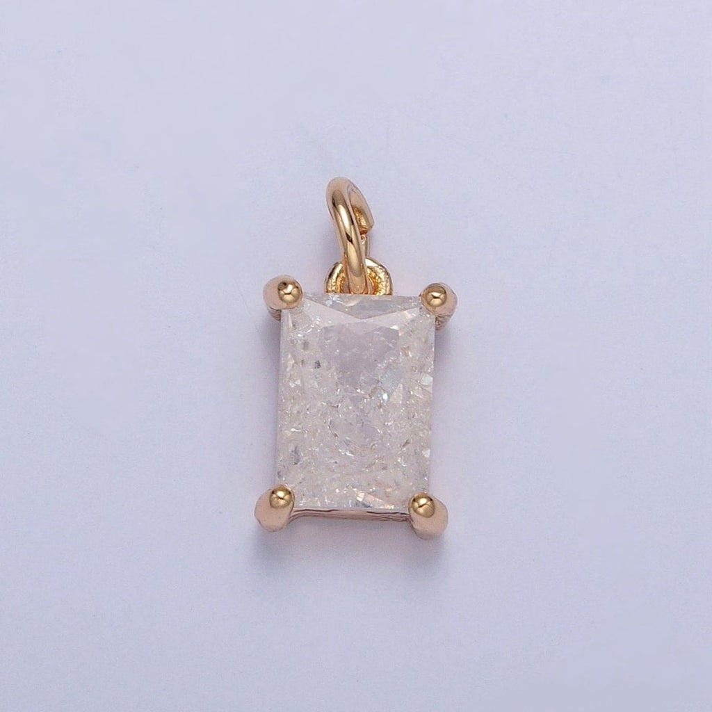16K Gold plated Sparkly Pastel Emerald Cut Cubic Zirconia Charm Jewelry Making Component Rectangle Square Add on Charm | X-268-X-272 - DLUXCA
