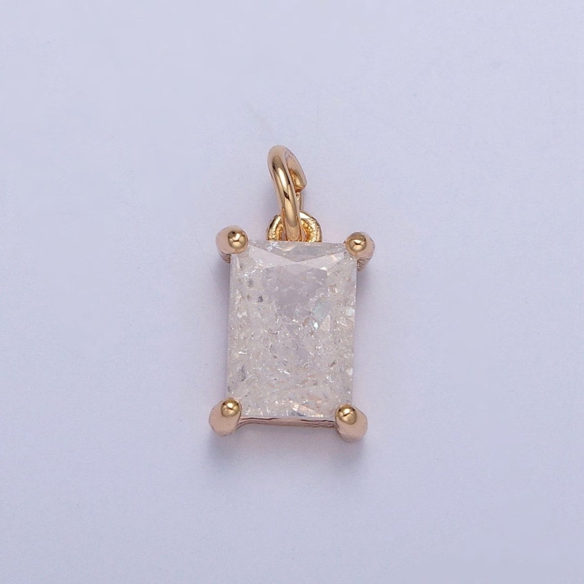 16K Gold plated Sparkly Pastel Emerald Cut Cubic Zirconia Charm Jewelry Making Component Rectangle Square Add on Charm | X-268-X-272 - DLUXCA