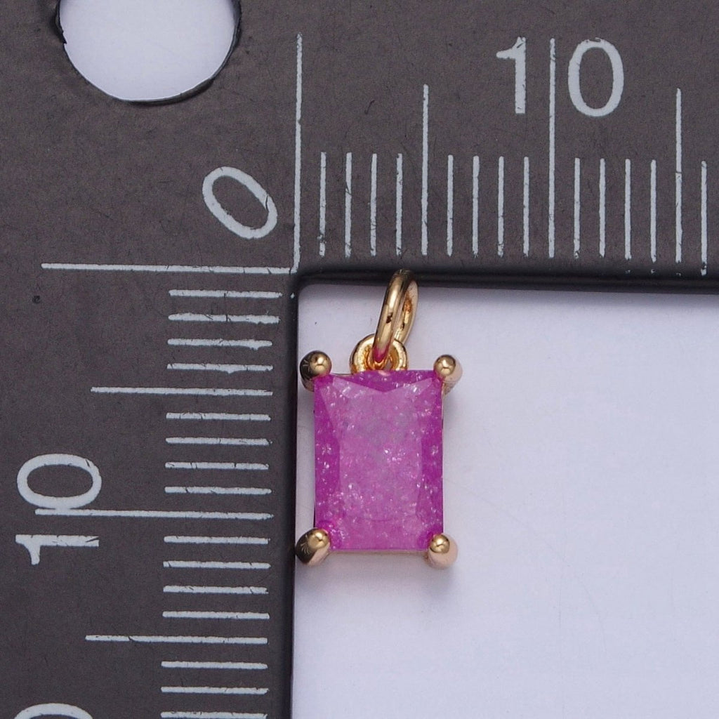 16K Gold plated Sparkly Pastel Emerald Cut Cubic Zirconia Charm Jewelry Making Component Rectangle Square Add on Charm | X-268-X-272 - DLUXCA
